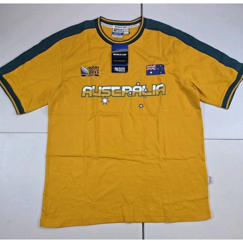 NWT 2011 Rugby World Cup Australia T-Shirt Men's Size L Gold Short Sleeve
